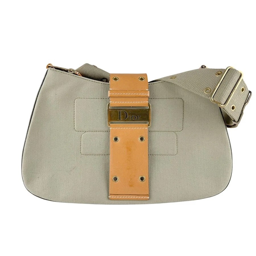 CHRISTIAN DIOR SHOULDER BAG GREEN/BROWN: Christian Dior Shoulder Bag Green/Brown Brand: Christian Dior Type/Style: Shoulder Bag Material: Canvas x Leather Color: Green / Brown Size: Size [inch] W:8.7inx H:7.5inx D:2.0in Size [cm] W:22cmx H:1