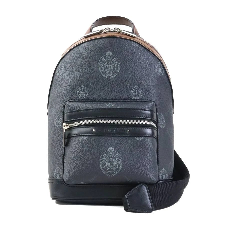 BERLUTI EXPLORER BODY BAG BLACK/BROWN PVC: Berluti Explorer Body Bag Black/Brown PVC Brand: Berluti Type/Style: body bag Material: PVC Coated Canvas x Leather Color: Black X Brown Size: Size [inch] (Bottom)W:7.3inx H:11.8inx D:4.3in Handle Len
