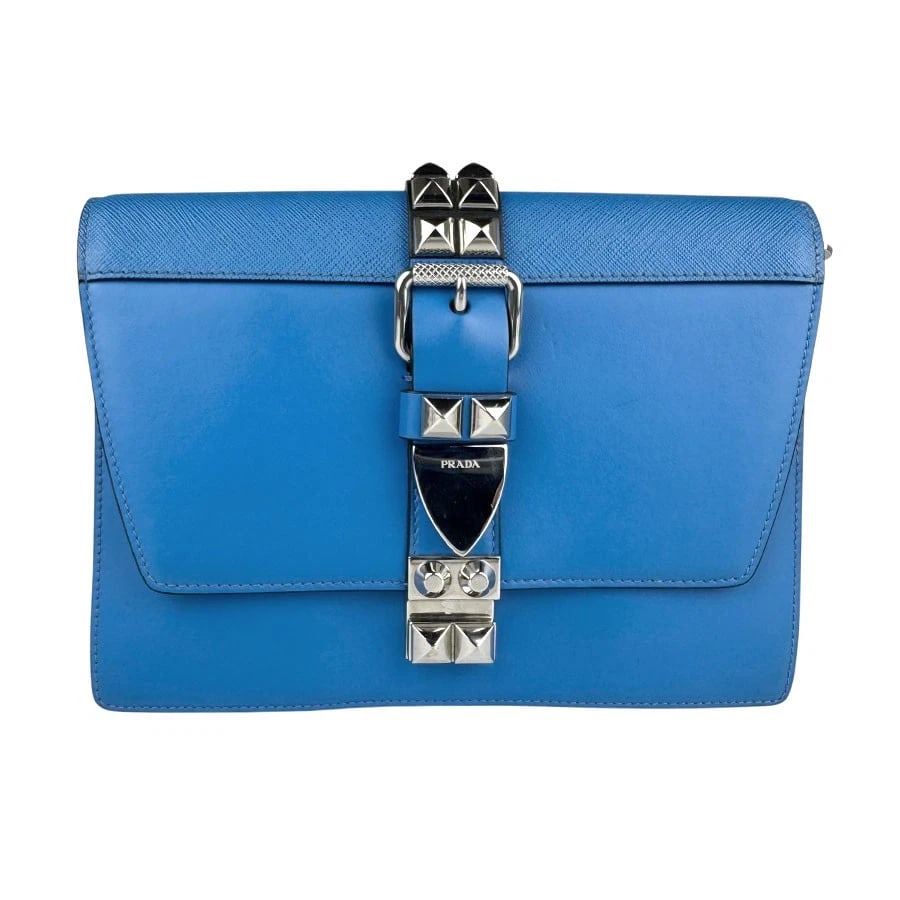 PRADA SHOULDER BAG CLUTCH BAG BLUE/BLACK/SILVER: PRADA Shoulder Bag Clutch Bag Blue/Black/Silver Brand: PRADA Type/Style: Shoulder Bag Material: Leather Color: Blue X Black Size: Size [inch] W:9.1inx H:7.1inx D:2.0in Size [cm] W:23cmx H:18cmx D:5cm 