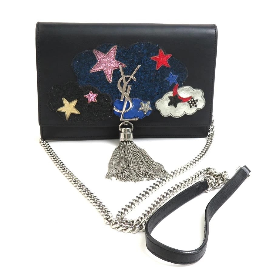 SAINT LAURENT CHAIN WALLET CROSSBODY BAG: SAINT LAURENT Chain Wallet Crossbody Bag Brand: SAINT LAURENT Type/Style: Chain Wallet Material: Leather Color: Black X Multicolor Size: Size [inch] W:7.5inx H:4.9inx D:0.8in Size [cm] W:19cmx
