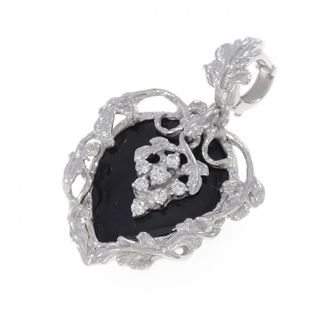 PT900/K18WG ONYX PENDANT: PT900/K18WG Onyx Pendant Brand: Unbranded Type/Style: Onyx Pendant/Brooch Material: PT900/K18WG, Main Stone/Creation OnyxSecondary Stone Diamond Color: Silver,Wg Size: Actual Size Approx. length x