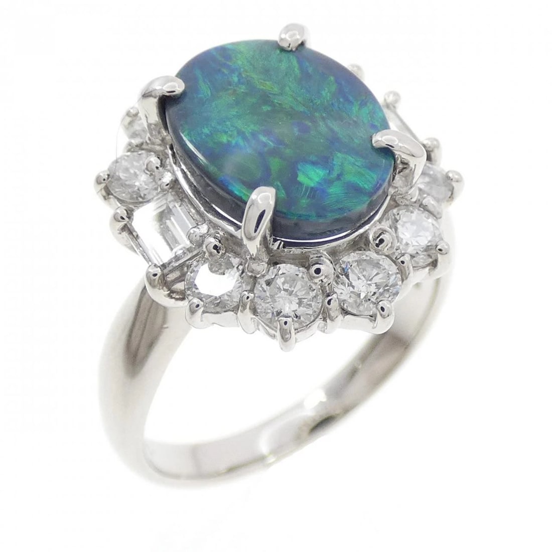 PT900 BLACK OPAL RING: PT900 Black Opal Ring Brand: Unbranded Type/Style: black opal ring Material: PT900, Main Stone/Creation BLACKOPAL Secondary Stone Diamond Color: SILVER Size: US 5 1/2 Accessories: None Accessories