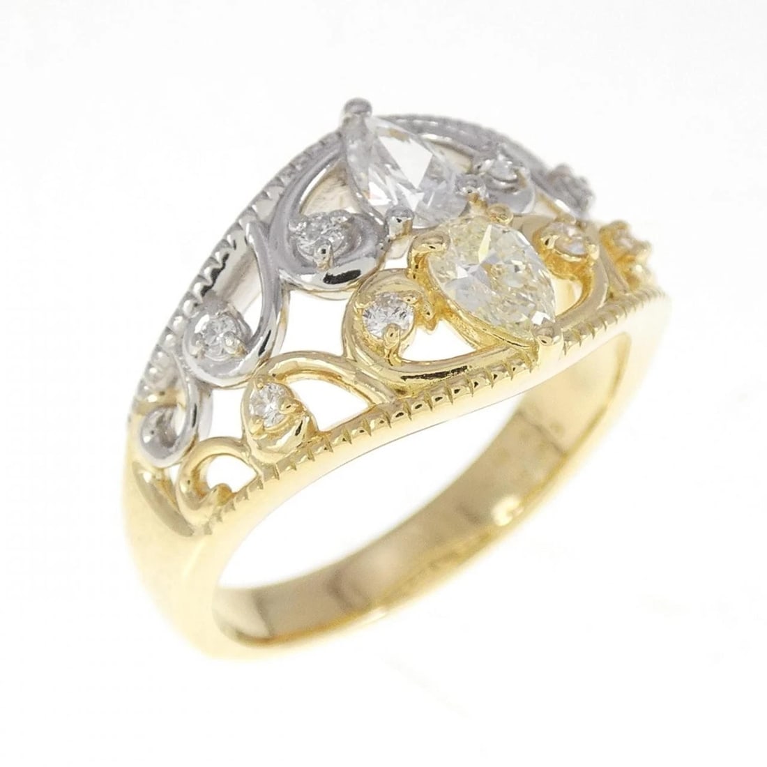 K18YG/PT DIAMOND RING: K18YG/PT Diamond Ring Brand: Unbranded Type/Style: Diamond ring Material: K18YG/PT, Main Stone/Creation NATURAL Color: YG,Silver Size: US 5 3/4 Accessories: None Accessories Notice: When purchasing