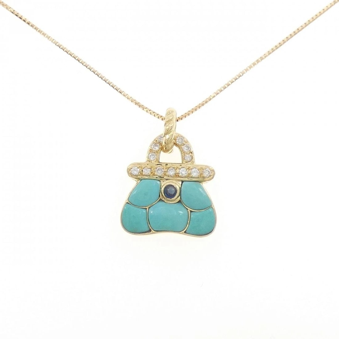 K18YG COLOR STONE NECKLACE: K18YG Color Stone Necklace Brand: Unbranded Type/Style: Sapphire Necklace Material: K18YG, Main Stone/Creation SAPPHIRE Secondary Stone Diamond Color: YELLOW GOLD Size: 45CM Actual Size Pendant