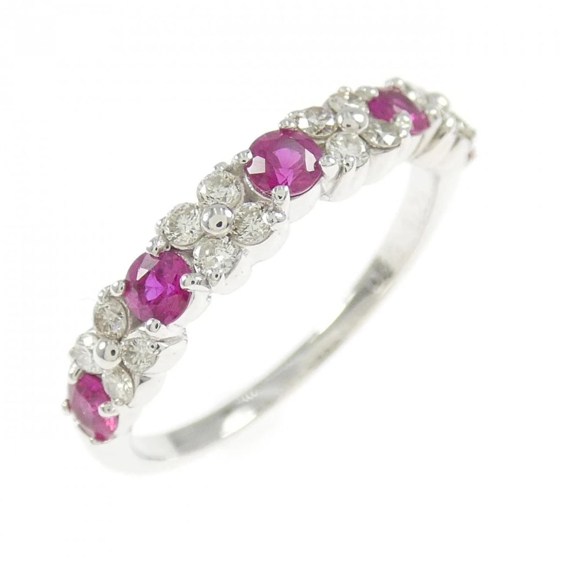 K18WG FLOWER RUBY RING: K18WG Flower Ruby Ring Brand: Unbranded Type/Style: Ruby Ring Material: 18k White Gold, Main Stone/Creation RubySecondary Stone Diamond Color: White Gold Size: US 6 1/4 Accessories: None Accessories