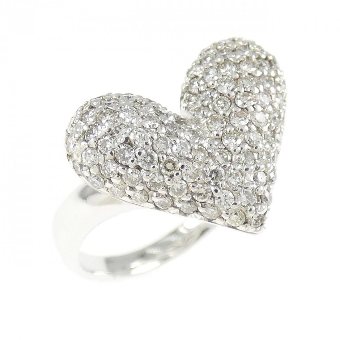 K18WG HEART PAVE DIAMOND RING: K18WG Heart Pave Diamond Ring Brand: Unbranded Type/Style: Diamond Ring Material: K18WG, Main Stone/Creation NATURAL Color: WG Size: US 6 Accessories: None Accessories Notice: When purchasing