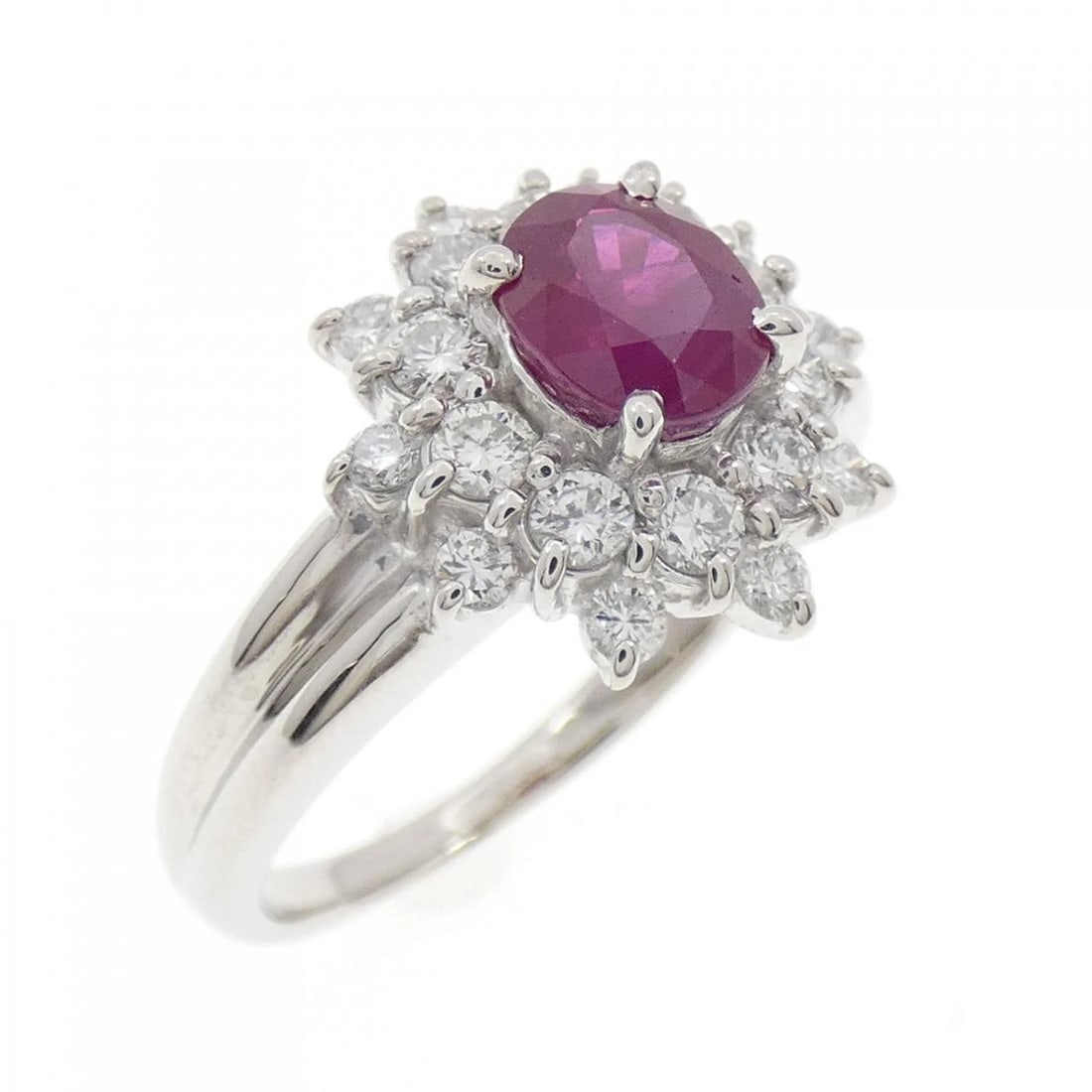 PT850 RUBY RING: PT850 Ruby Ring Brand: Unbranded Type/Style: Ruby Ring Material: PT850, Main Stone/Creation RubySecondary Stone Diamond Color: Platinum Size: US 7 Accessories: None Accessories Notice: Whe