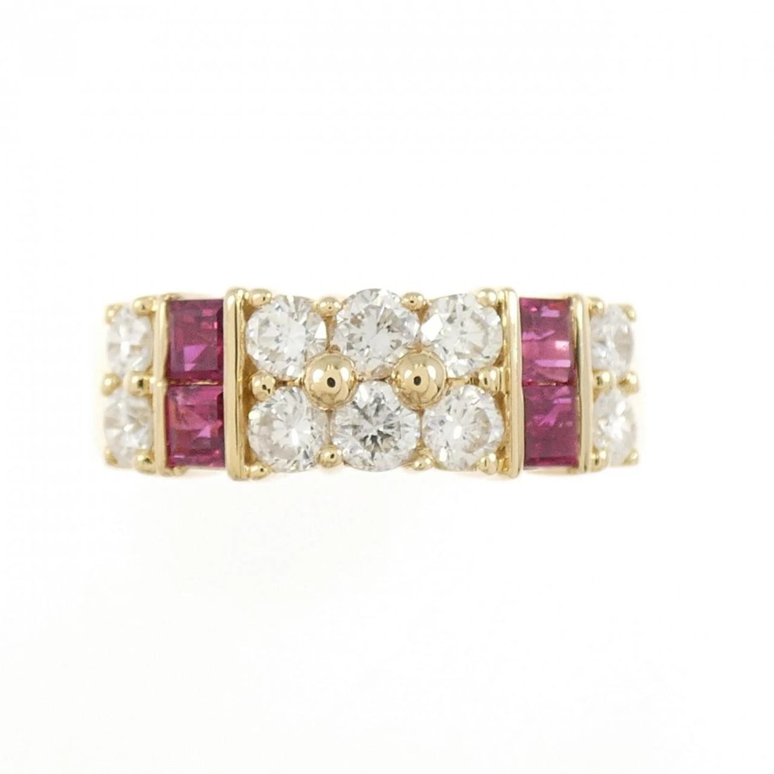 K18YG FLOWER RUBY RING: K18YG Flower Ruby Ring Brand: Unbranded Type/Style: Ruby Ring Material: K18WG, Main Stone/Creation RUBY Secondary Stone Diamond Color: WHITE GOLD Size: US 6 1/4 Accessories: None Accessori
