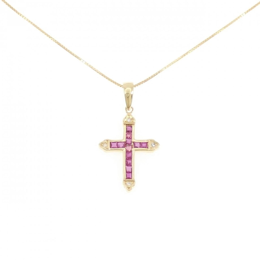 K18YG CROSS RUBY NECKLACE