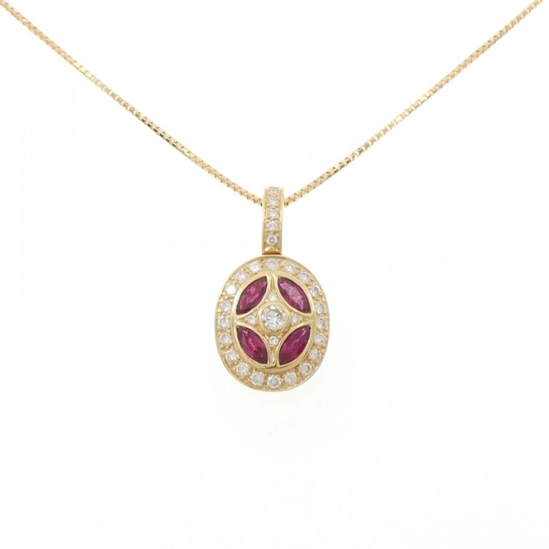 750YG/18KYG RUBY NECKLACE: 750YG/18KYG Ruby Necklace Brand: Unbranded Type/Style: Ruby Necklace Material: 750YG/18KYG, Main Stone/Creation RubySecondaryStone Diamond Color: Yellow gold Size: 45cmActual Size Pendant length