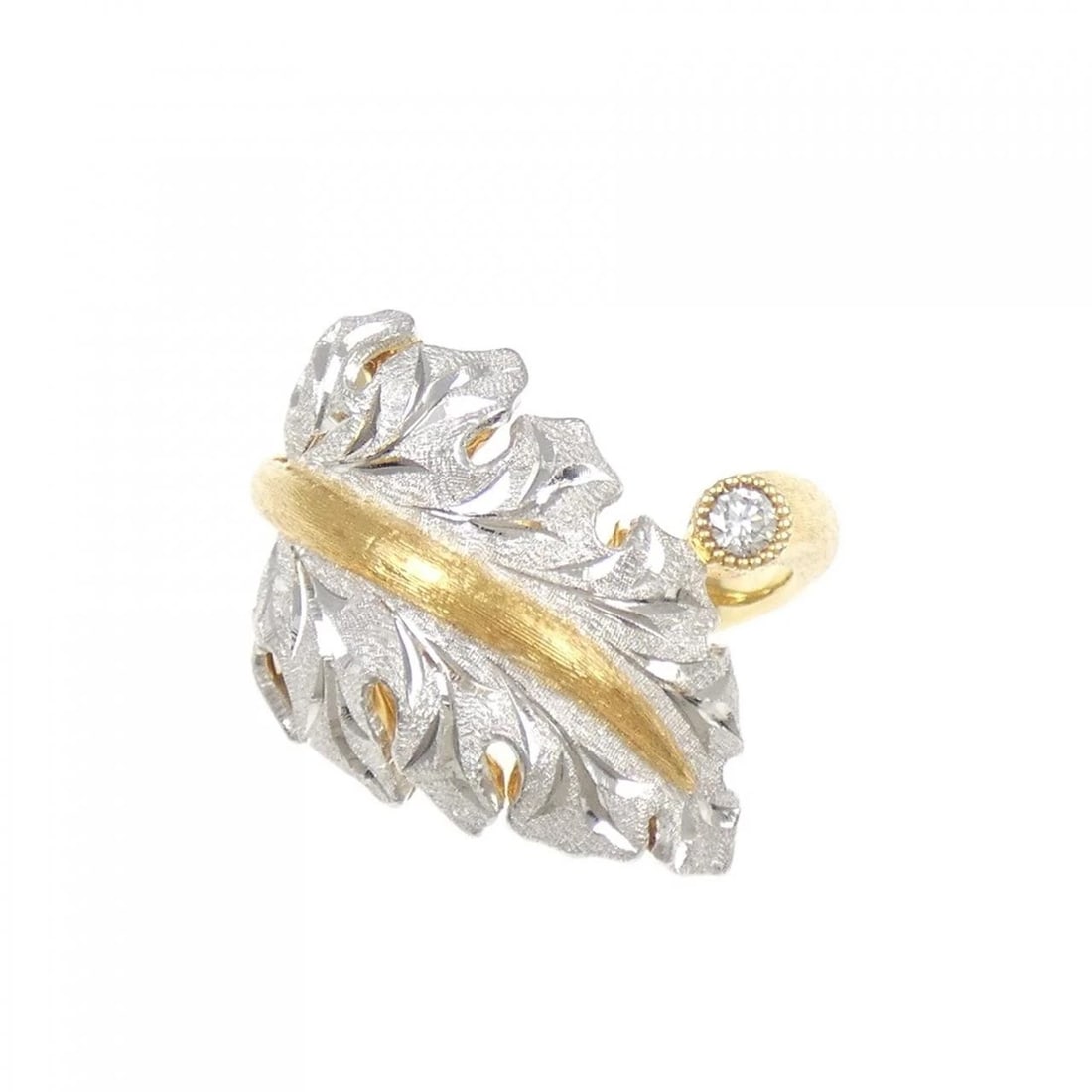 K18YG/PT900 LEAF DIAMOND RING - 2