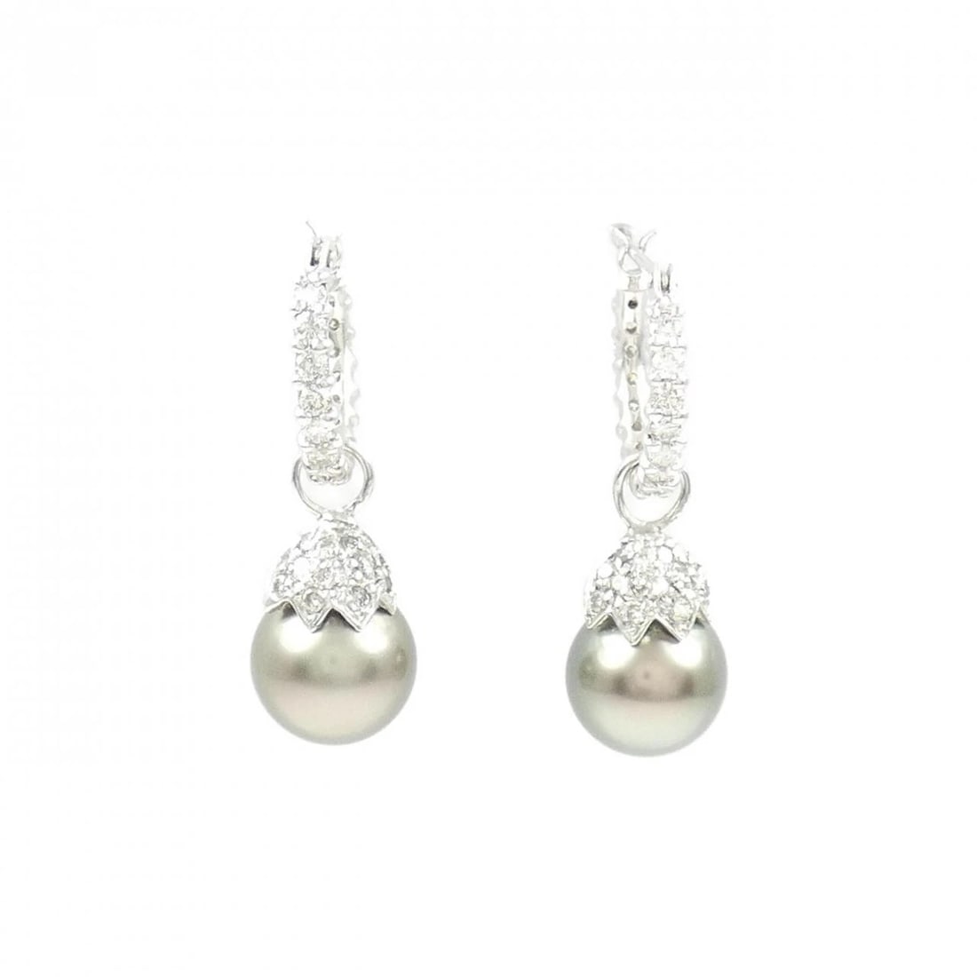 PT900/K18WG 2WAY BLACK PEARL PIERCE: PT900/K18WG 2WAY Black pearl Pierce Brand: Unbranded Type/Style: Black pearl Pierce/Earring Material: Platinum90018k White Gold, Main Stone/Creation Black Pearl Secondary Stone Diamond Color: White