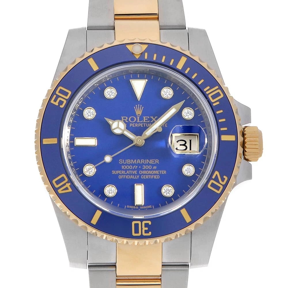 ROLEX SUBMARINER DATE DIAMOND BLUE WATCH: ROLEX SUBMARINER Date Diamond blue Watch Brand: ROLEX Type/Style: Wrist watch Material: Case Material Stainless Steel/Yellow Gold Belt Material Stainless Steel/Yellow Gold Color: Dial Color Blue