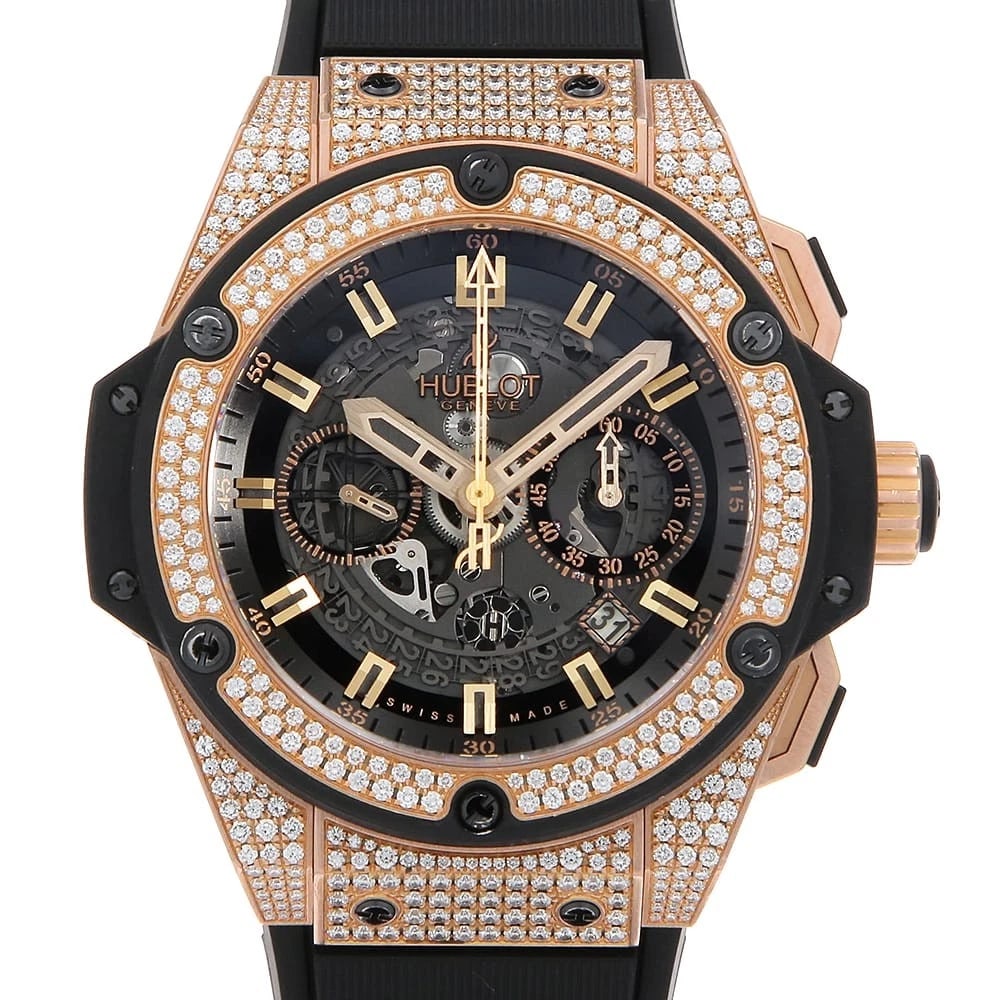 HUBLOT KING POWER UNICO GOLD WATCH: HUBLOT King Power Unico Gold Watch Brand: HUBLOT Type/Style: Wrist watch Material: Case Material King gold Belt Material rubber Color: Dial Color Skeleton Size: Case:W48mm Accessories: None