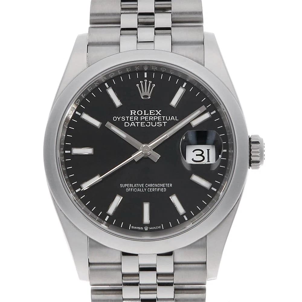 ROLEX DATEJUST BLACK WATCH: ROLEX DATEJUST black Watch Brand: ROLEX Type/Style: Wrist watch Material: Case Material Stainless Steel Belt Material Stainless Steel Color: Dial Color Black Size: Case:W36mm Circumference of