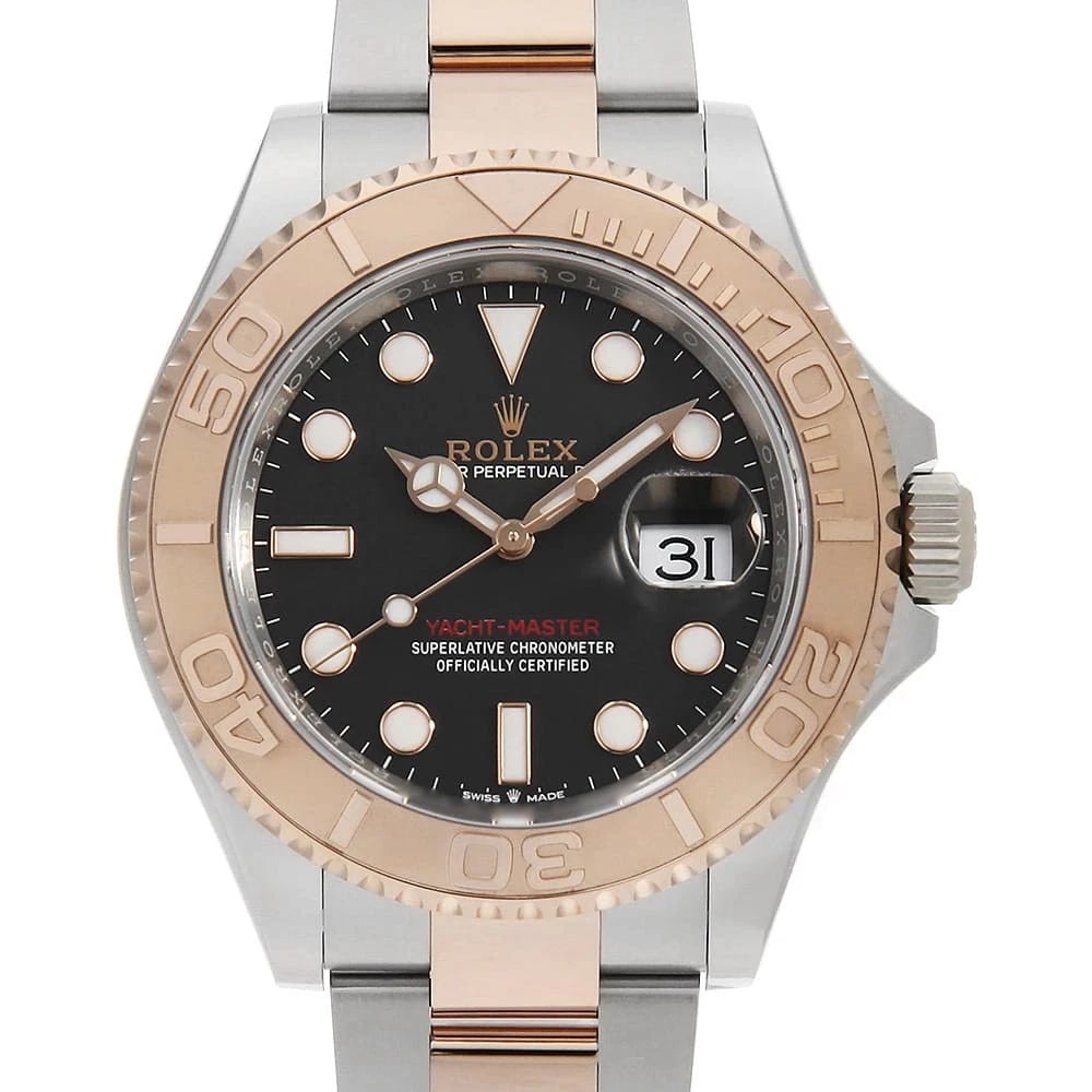 ROLEX YACHT MASTER BLACK WATCH: ROLEX Yacht master black Watch Brand: ROLEX Type/Style: Wrist watch Material: Case Material Stainless Steel/Everrose gold Belt Material Stainless Steel/Everose Gold Color: Dial Color Black Size: