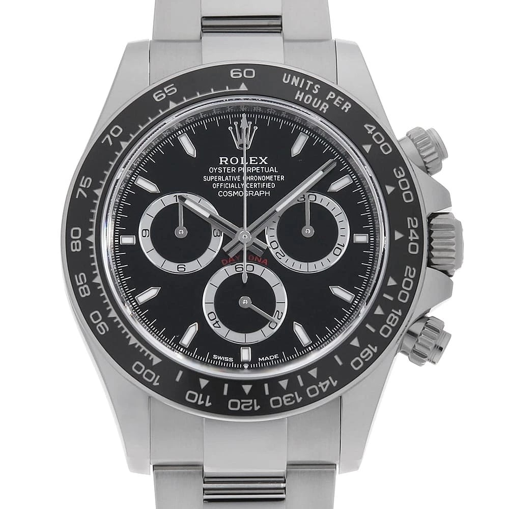 ROLEX COSMOGRAPH DAYTONA BLACK WATCH: ROLEX Cosmograph Daytona black Watch Brand: ROLEX Type/Style: Wrist watch Material: Case Material Stainless Steel Belt Material Stainless Steel Color: Dial Color Black Size: Case:W40mm Circumference
