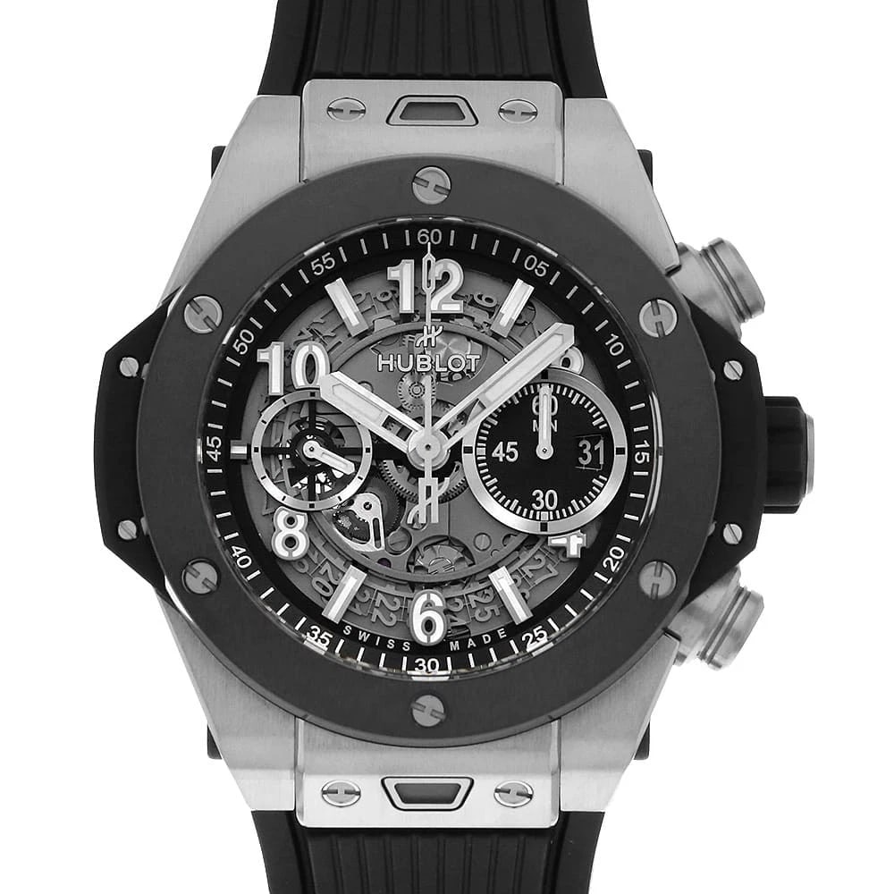 HUBLOT BIG BANG UNICO TITANIUM CERAMIC WATCH: HUBLOT Big Bang Unico Titanium Ceramic Watch Brand: HUBLOT Type/Style: Wrist watch Material: Case Material titanium Belt Material rubber Color: Dial Color Skeleton Size: Case:W44mm x H44mm
