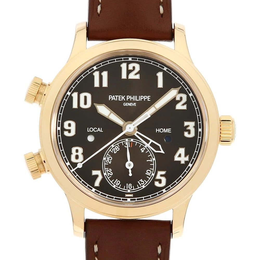 PATEK PHILIPPE CALATRAVA PILOT WATCH: PATEK PHILIPPE Calatrava Pilot Watch Brand: PATEK PHILIPPE Type/Style: Wrist watch Material: Case Material Rose gold Belt Material Calfskin Color: Dial Color Brown Size: Case:W37.5mm Accessories: