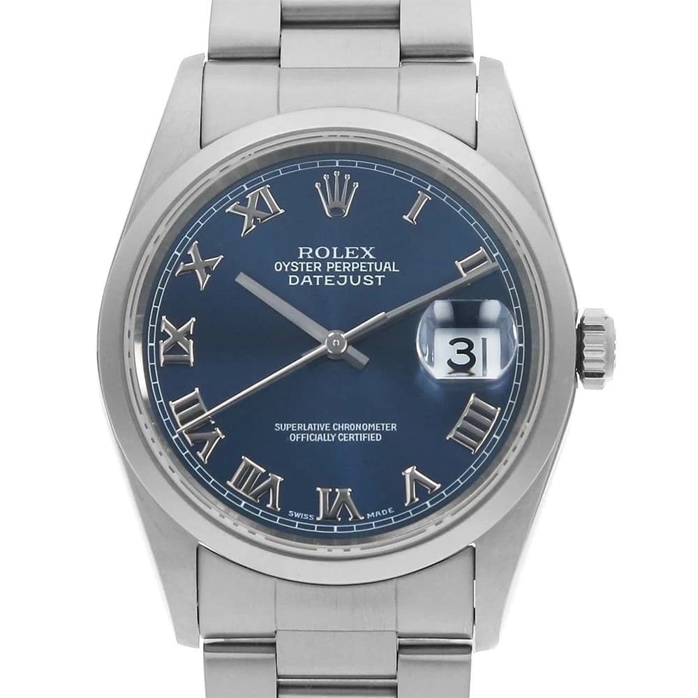 ROLEX DATEJUST BLUE OYSTER WATCH: ROLEX Datejust blue oyster Watch Brand: ROLEX Type/Style: Wrist watch Material: Case Material Stainless Steel Belt Material Stainless Steel Color: Dial Color Blue Size: Case:W36mm Circumference of