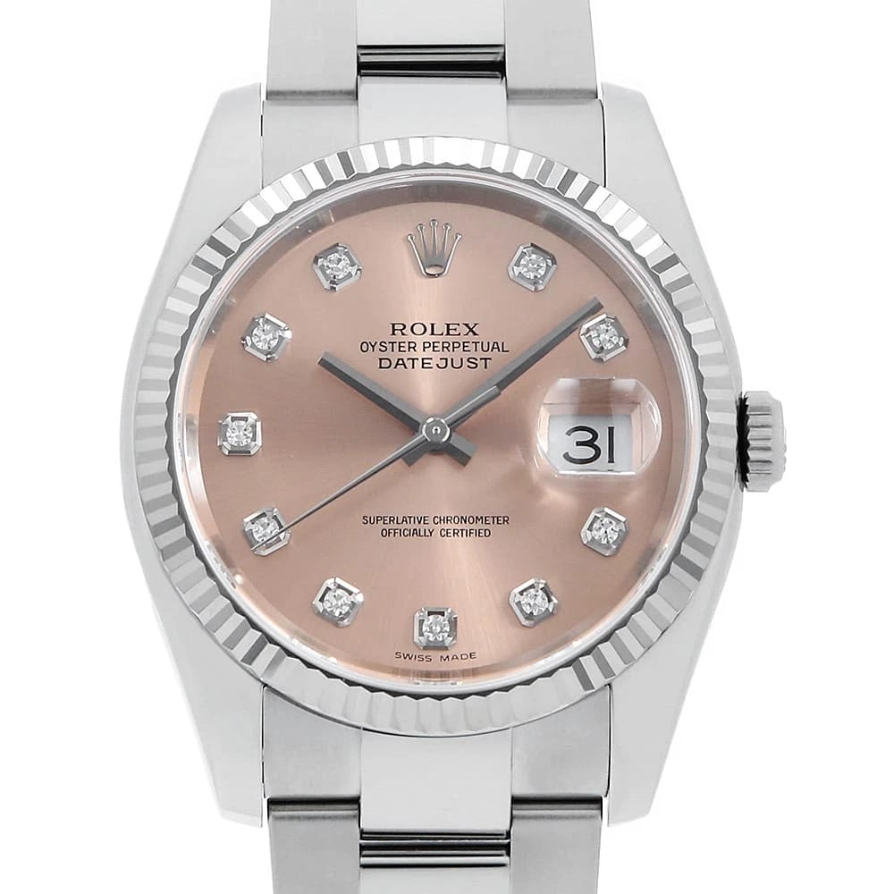 ROLEX DATEJUST DIAMOND PINK OYSTER WATCH: ROLEX Datejust Diamond pink oyster Watch Brand: ROLEX Type/Style: Wrist watch Material: Case Material Stainless Steel/White gold Belt Material Stainless Steel Color: Dial Color Pink Size: Case:W36mm