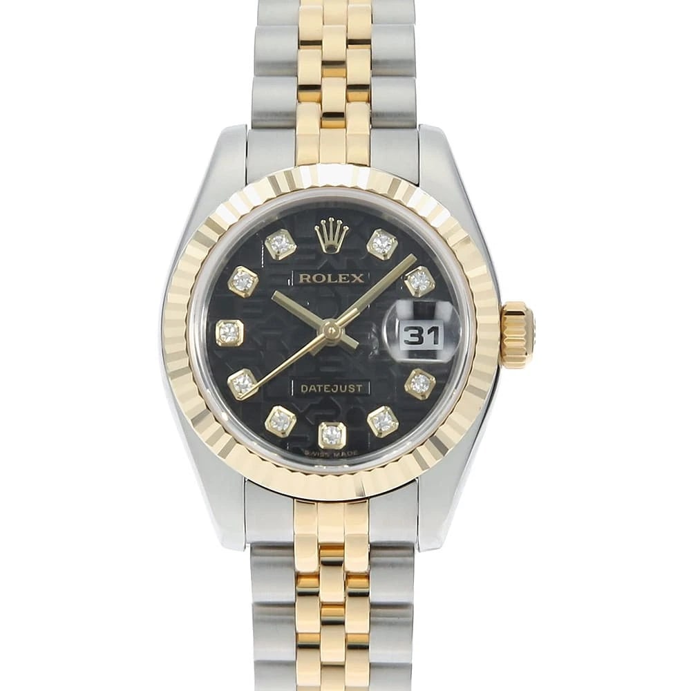 ROLEX DATEJUST DIAMOND BLACK WATCH: ROLEX Datejust Diamond black Watch Brand: ROLEX Type/Style: Wrist watch Material: Case Material Stainless Steel/Yellow Gold Belt Material Stainless Steel/Yellow Gold Color: Dial Color Black Size: