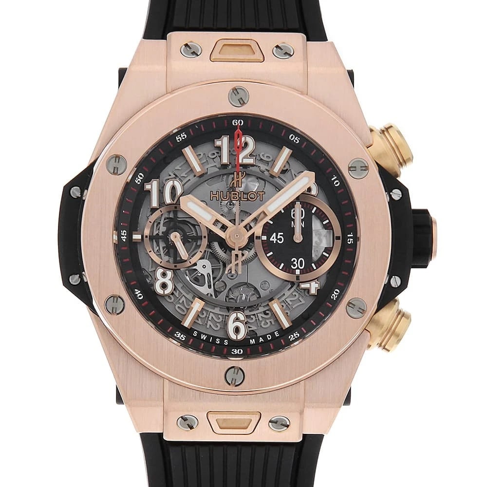 HUBLOT BIG BANG UNICO KING GOLD WATCH: HUBLOT Big Bang Unico King Gold Watch Brand: HUBLOT Type/Style: Wrist watch Material: Case Material King gold Belt Material rubber Color: Dial Color Skeleton Size: Case:W45mm Accessories: None