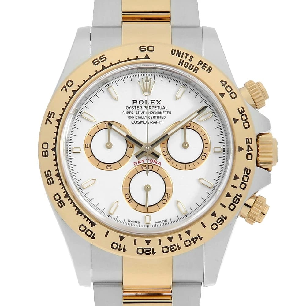 ROLEX COSMOGRAPH DAYTONA WHITE WATCH: ROLEX Cosmograph Daytona white Watch Brand: ROLEX Type/Style: Wrist watch Material: Case Material Stainless Steel/Yellow Gold Belt Material Stainless Steel/Yellow Gold Color: Dial Color White Size: