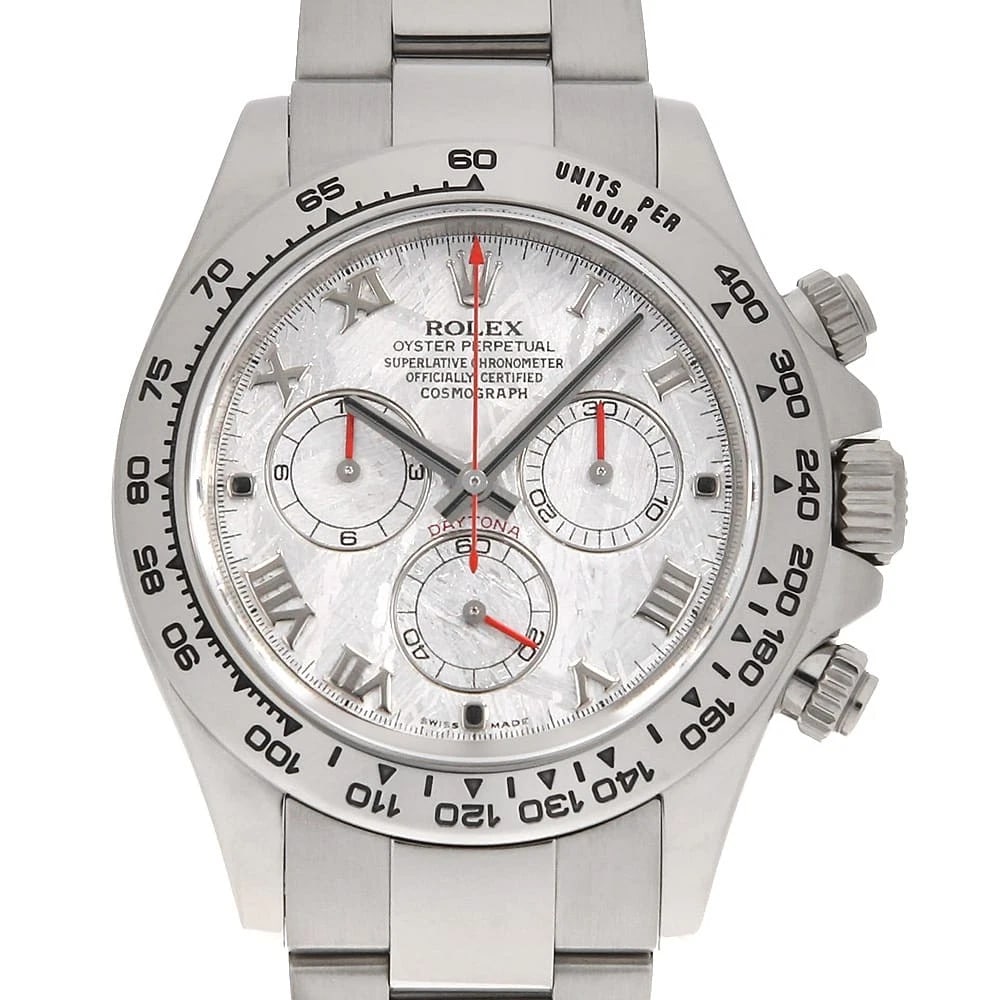 ROLEX COSMOGRAPH DAYTONA METEORITE WATCH: ROLEX Cosmograph Daytona MeteoRite Watch Brand: ROLEX Type/Style: Wrist watch Material: Case Material White gold Belt Material White gold Color: Dial Color Meteorite Size: Case:W40mm Circumference of