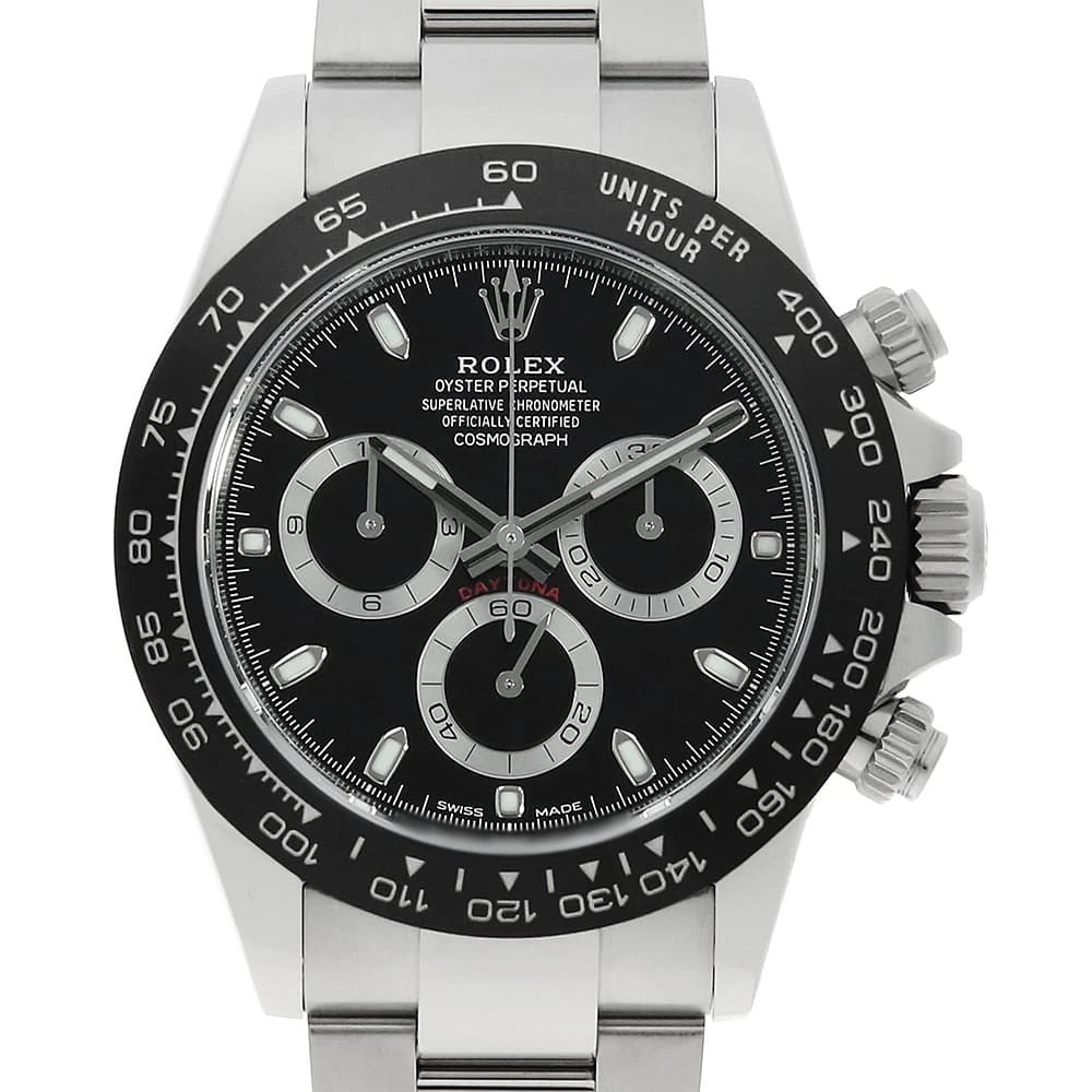 ROLEX COSMOGRAPH DAYTONA BLACK WATCH: ROLEX Cosmograph Daytona black Watch Brand: ROLEX Type/Style: Wrist watch Material: Case Material Stainless Steel Belt Material Stainless Steel Color: Dial Color Black Size: Case:W40mm Circumference