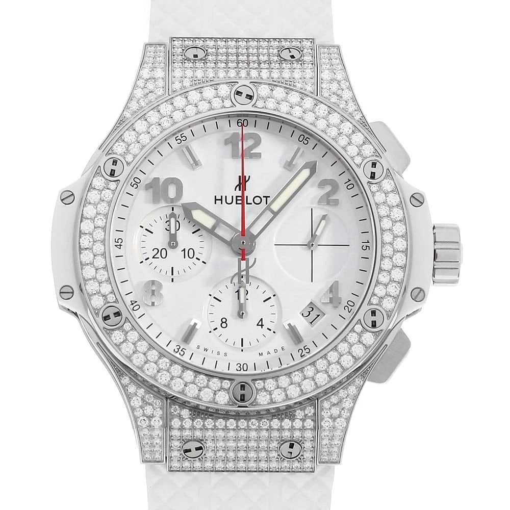 HUBLOT BIG BANG STEEL WHITE DIAMOND WATCH: HUBLOT Big Bang Steel White Diamond Watch Brand: HUBLOT Type/Style: Wrist watch Material: Case Material Stainless Steel Belt Material rubber Color: Dial Color White Size: Case:W41mm Accessories: None