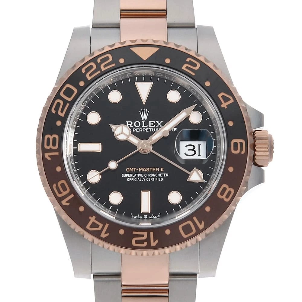 ROLEX GMT MASTER BLACK WATCH: ROLEX GMT Master black Watch Brand: ROLEX Type/Style: Wrist watch Material: Case Material Stainless Steel/Everrose gold Belt Material Stainless Steel/Everose Gold Color: Dial Color Black Size: