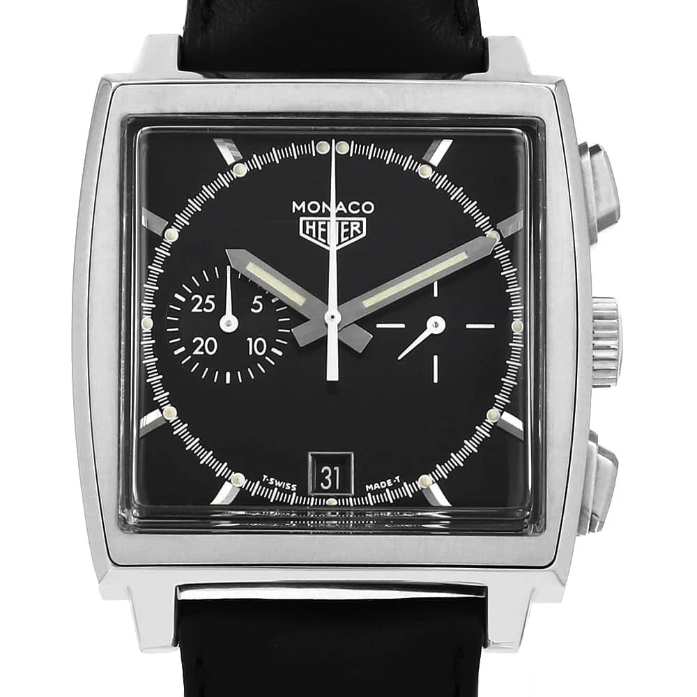 TAG HEUER CHRONOGRAPH WATCH: TAG Heuer Chronograph Watch Brand: TAG Heuer Type/Style: Wrist watch Material: Case Material Stainless Steel Belt Material Calfskin Color: Dial Color Black Size: Case:W38mm x H38mm Accessories: None