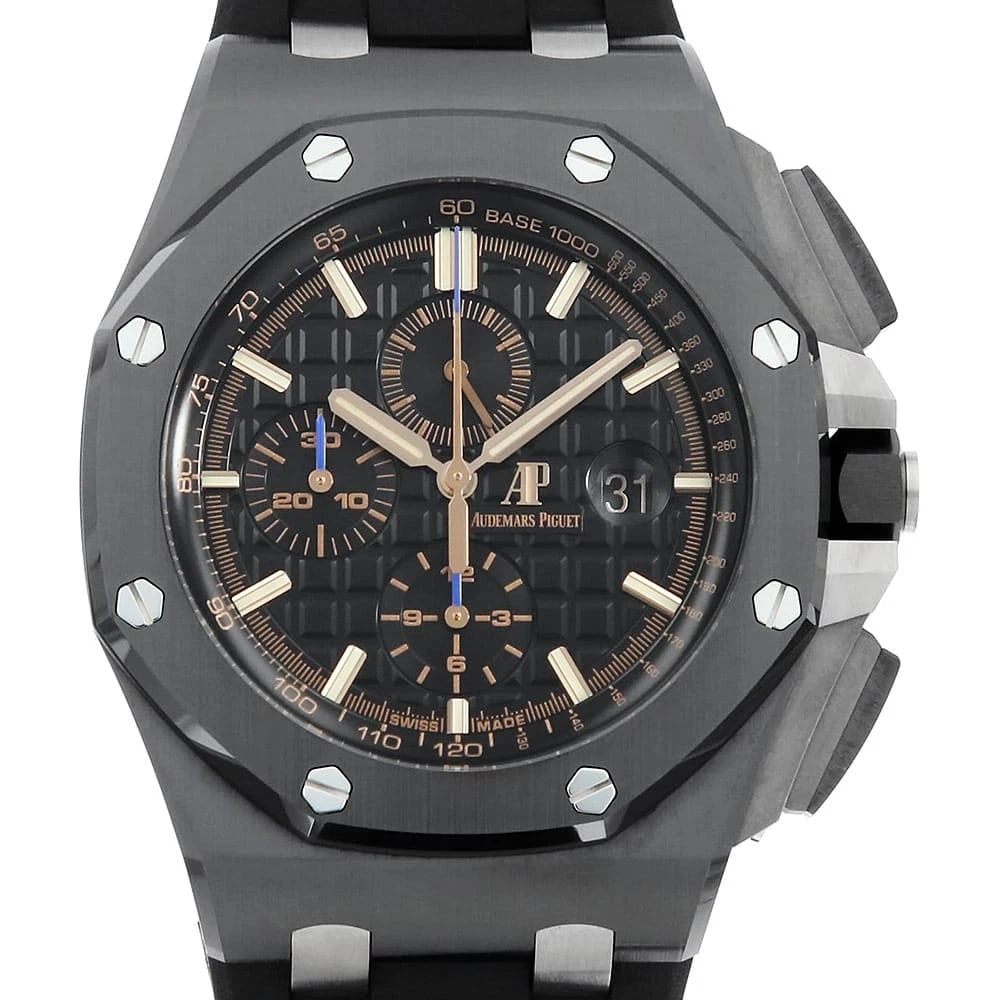 AUDEMARS PIGUET ROYAL OAK CHRONOGRAPH WATCH: AUDEMARS PIGUET Royal Oak Chronograph Watch Brand: AUDEMARS PIGUET Type/Style: Wrist watch Material: Case Material titanium/ceramic Belt Material rubber Color: Dial Color Black Size: Case:W44mm