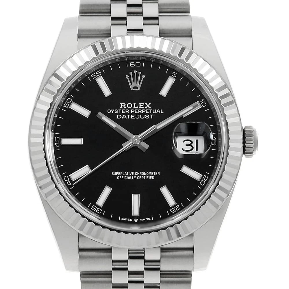 ROLEX DATEJUST BLACK WATCH: ROLEX Datejust black Watch Brand: ROLEX Type/Style: Wrist watch Material: Case Material Stainless Steel/White gold Belt Material Stainless Steel Color: Dial Color Black Size: Case:W41mm Circumference