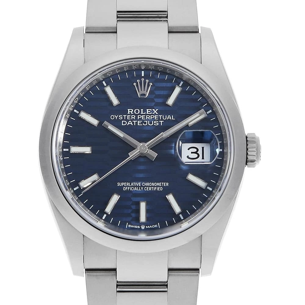ROLEX DATEJUST BLUE OYSTER WATCH: ROLEX DATEJUST Blue Oyster Watch Brand: ROLEX Type/Style: Wrist watch Material: Case Material Stainless Steel Belt Material Stainless Steel Color: Dial Color Blue Size: Case:W36mm Circumference of