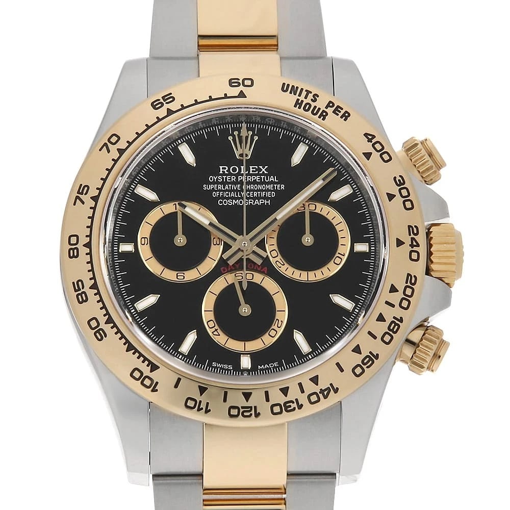 ROLEX COSMOGRAPH DAYTONA BLACK WATCH: ROLEX Cosmograph Daytona black Watch Brand: ROLEX Type/Style: Wrist watch Material: Case Material Stainless Steel/Yellow Gold Belt Material Stainless Steel/Yellow Gold Color: Dial Color Black Size: