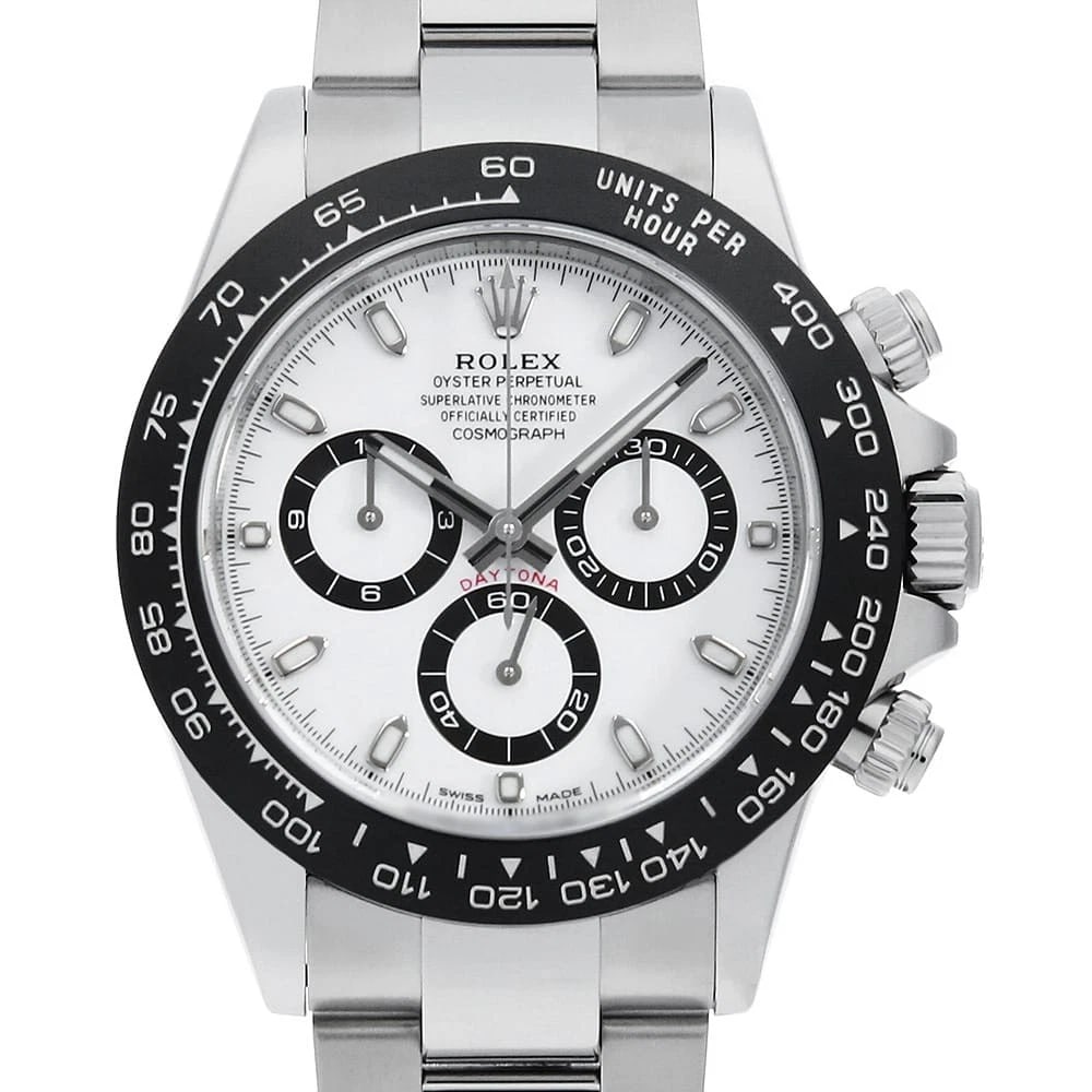 ROLEX COSMOGRAPH DAYTONA WHITE WATCH: ROLEX Cosmograph Daytona white Watch Brand: ROLEX Type/Style: Wrist watch Material: Case Material Stainless Steel Belt Material Stainless Steel Color: Dial Color White Size: Case:W40mm Circumference