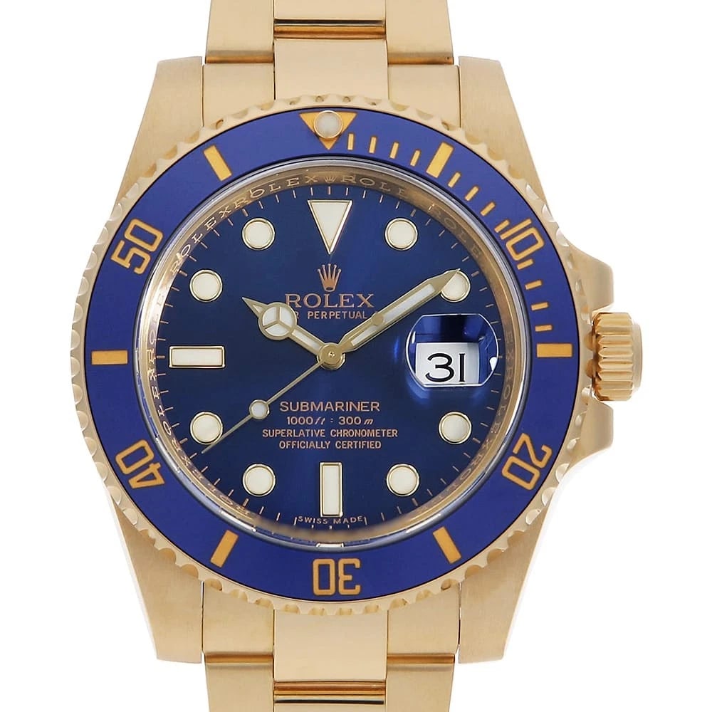 ROLEX SUBMARINER DATE BLUE WATCH: ROLEX SUBMARINER Date blue Watch Brand: ROLEX Type/Style: Wrist watch Material: Case Material Yellow Gold Belt Material Yellow Gold Color: Dial Color Blue Size: Case:W40mm Circumference of