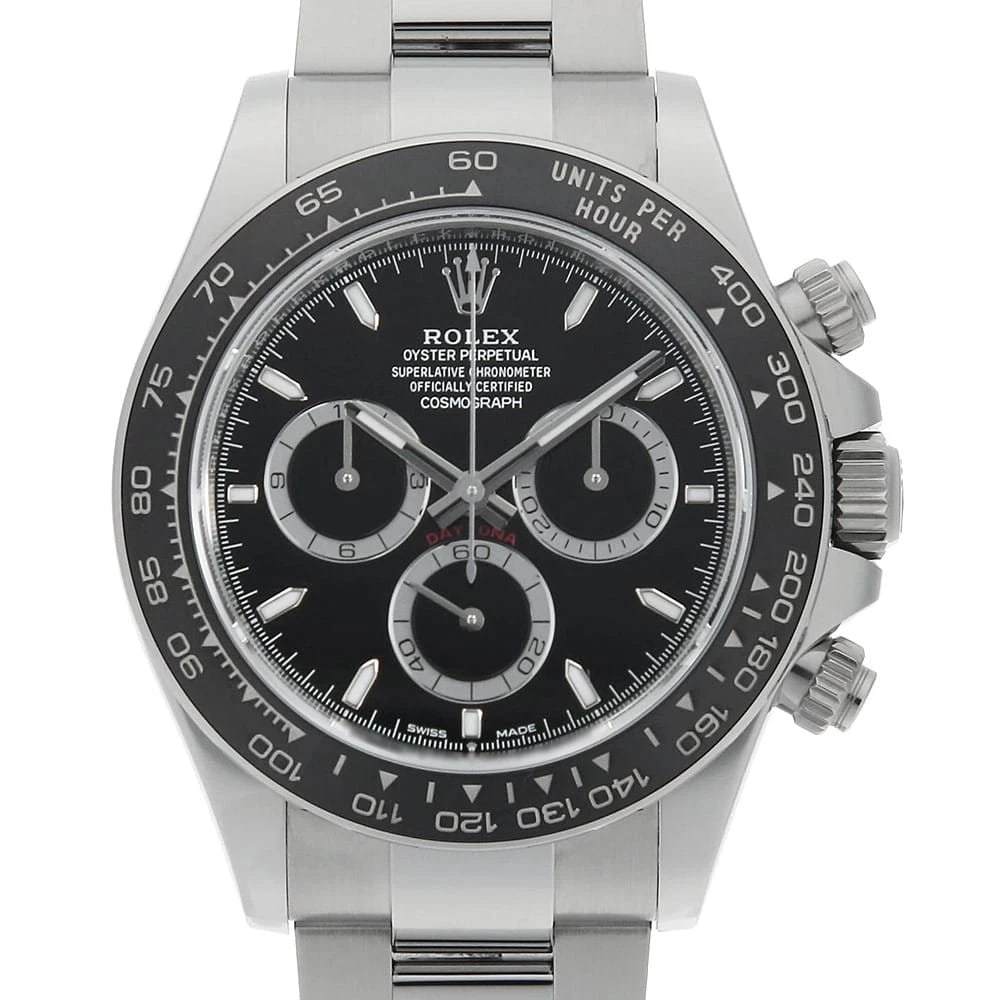 ROLEX COSMOGRAPH DAYTONA BLACK WATCH: ROLEX Cosmograph Daytona black Watch Brand: ROLEX Type/Style: Wrist watch Material: Case Material Stainless Steel Belt Material Stainless Steel Color: Dial Color Black Size: Case:W40mm Circumference