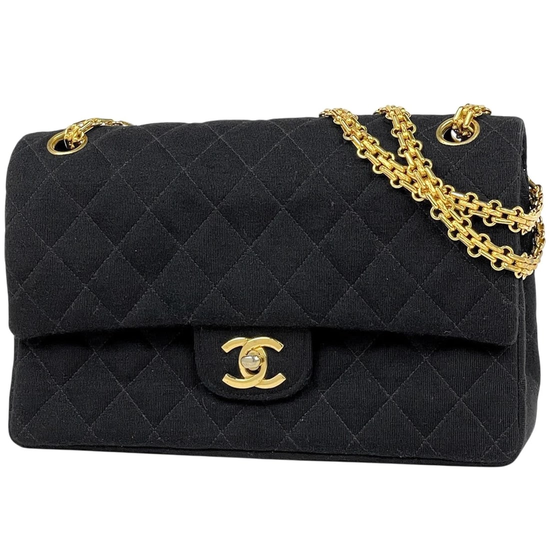 CHANEL MATRASSE W FLAP CHAIN SHOULDER BAG: CHANEL Matrasse W flap Chain Shoulder Bag Brand: CHANEL Type/Style: Shoulder Bag Material: Jersey Color: Black Size: Width 24.5cm(9.6") Height 15cm(5.9") Depth 6.5cm(2.6") Accessories: None