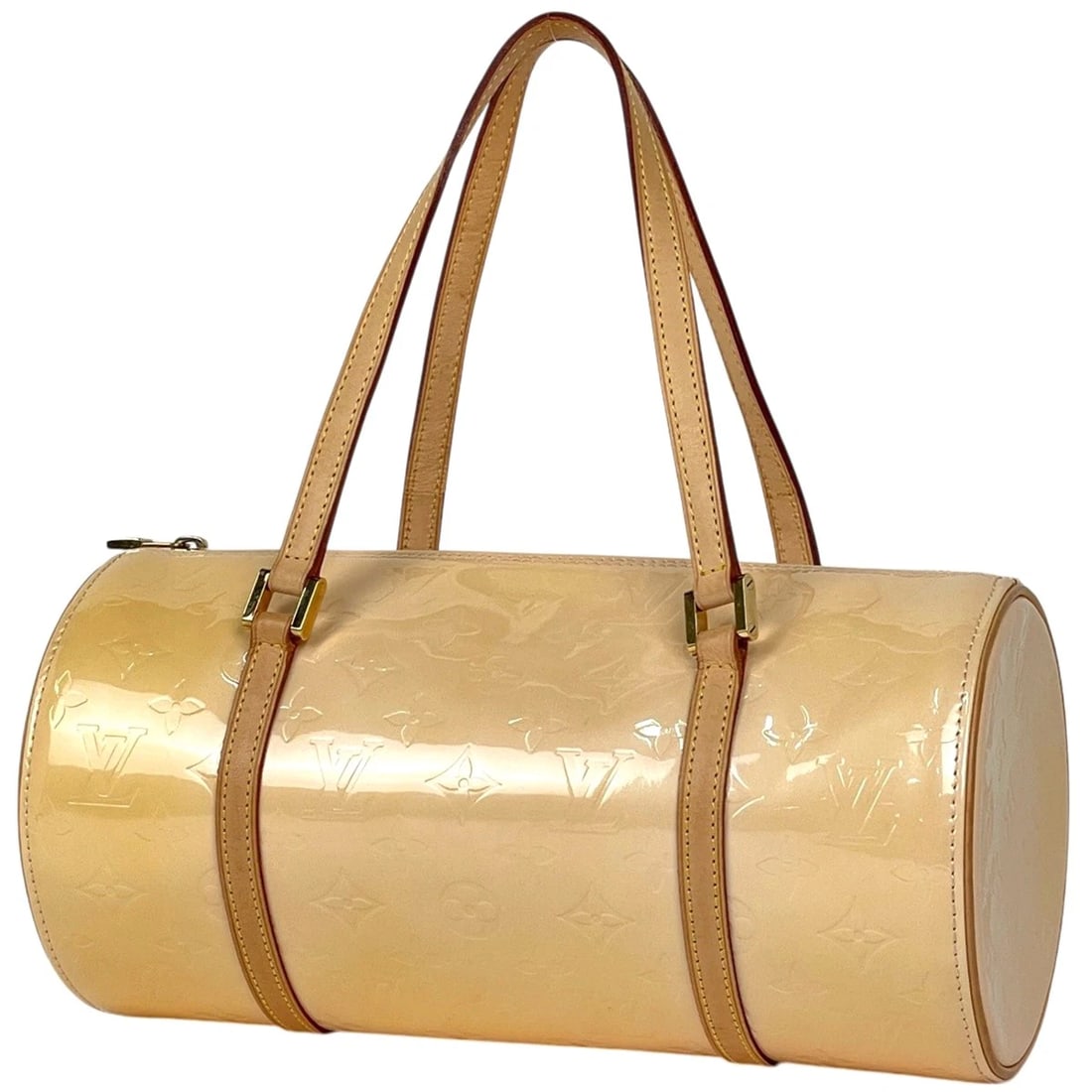 LOUIS VUITTON BEDFORD CYLINDRICAL ENAMEL HAND BAG: Louis Vuitton Bedford cylindrical enamel Hand Bag Brand: Louis Vuitton Type/Style: Hand Bag Material: Monogram Vernis Color: Marshmallow pink Size: Width 30cm(11.8") Height 15cm(5.9") Depth