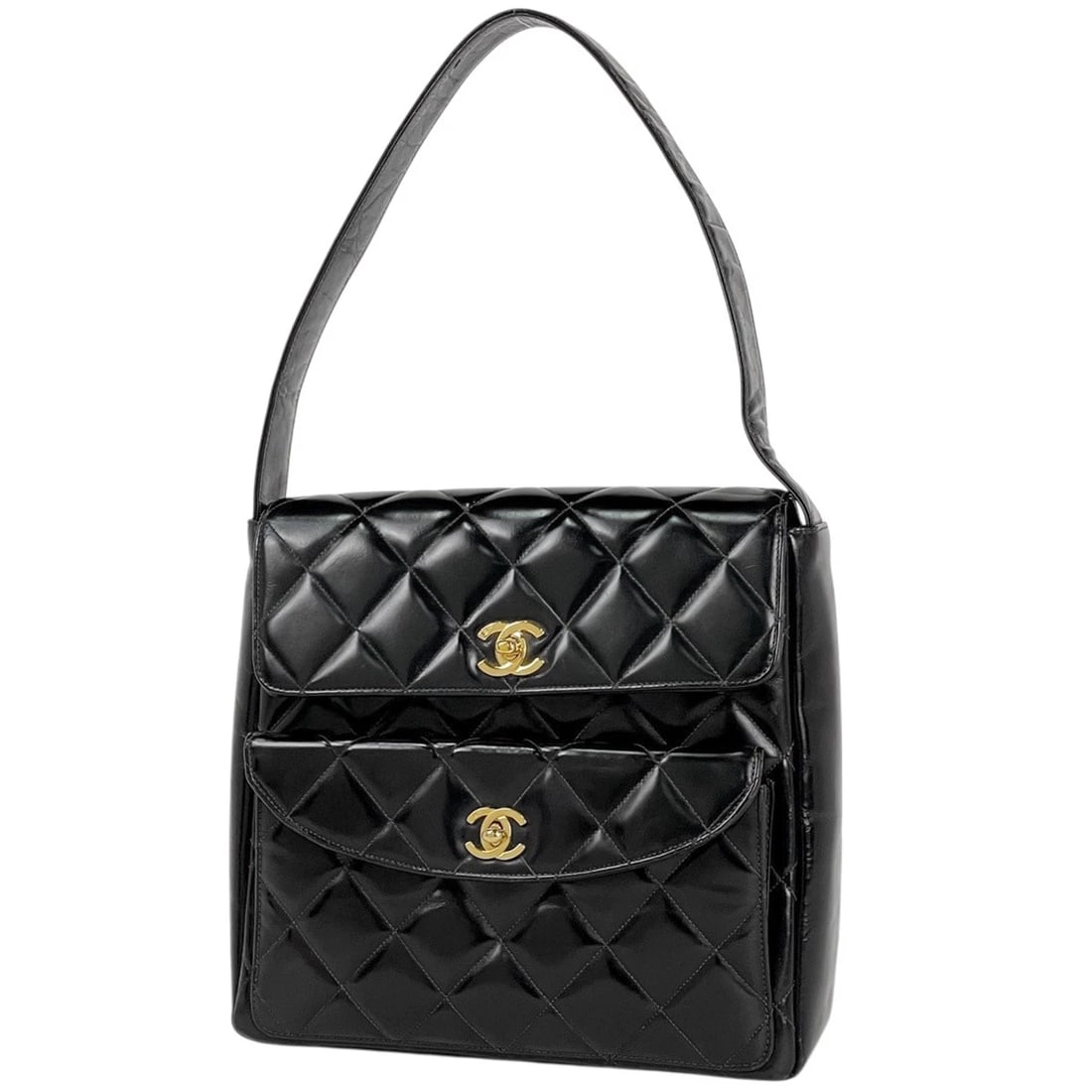 CHANEL (INTERLOCKING) CC LOGO SHOULDER BAG HAND BAG: CHANEL (Interlocking) CC logo Shoulder Bag Hand Bag Brand: CHANEL Type/Style: Shoulder Bag Material: leather Color: Black Size: Width 25cm(9.8") Height 23.5cm(9.3") Depth 7.5cm(3") Accessories: No