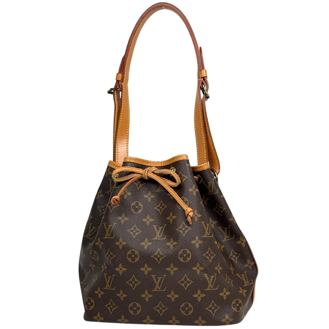 LOUIS VUITTON PETIT NOE ONE SHOULDER KINCHAKU TYPE SHOULDER BAG: Louis Vuitton Petit Noe One shoulder Kinchaku type Shoulder Bag Brand: Louis Vuitton Type/Style: Shoulder Bag Material: Monogram Color: Brown Size: Width 24cm(9.4") Height 26cm(10.2") Depth 18cm(7.1")