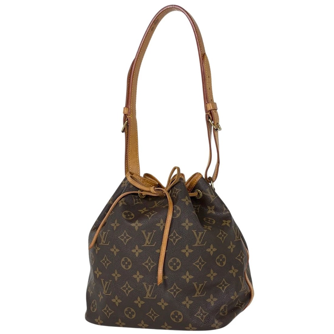 LOUIS VUITTON PETIT NOE ONE SHOULDER KINCHAKU TYPE SHOULDER BAG: Louis Vuitton Petit Noe One shoulder Kinchaku type Shoulder Bag Brand: Louis Vuitton Type/Style: Shoulder Bag Material: Monogram Color: Brown Size: Width 24cm(9.4") Height 26cm(10.2") Depth