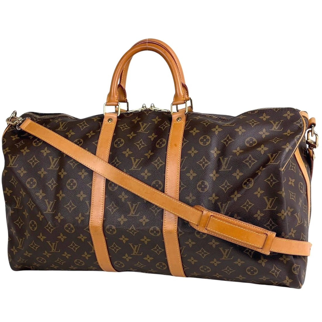 LOUIS VUITTON KEEPALL BANDOULIERE 55 HAND BAG MONOGRAM: Louis Vuitton keepall Bandouliere 55 Hand Bag Monogram Brand: Louis Vuitton Type/Style: Hand Bag Material: Monogram Color: Brown Size: Width 56cm(22") Height 31cm(12.2") Depth 24cm(9.4") Accessori