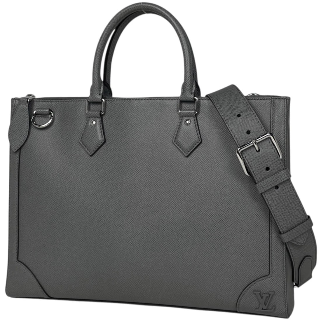 LOUIS VUITTON SLIM BRIEFCASE 2WAY SHOULDER BAG: Louis Vuitton Slim Briefcase 2WAY Shoulder Bag Brand: Louis Vuitton Type/Style: Briefcase Material: Taiga Color: Gray Size: Width 39cm(15.4") Height 28cm(11") Depth 6cm(2.4") Accessories: None
