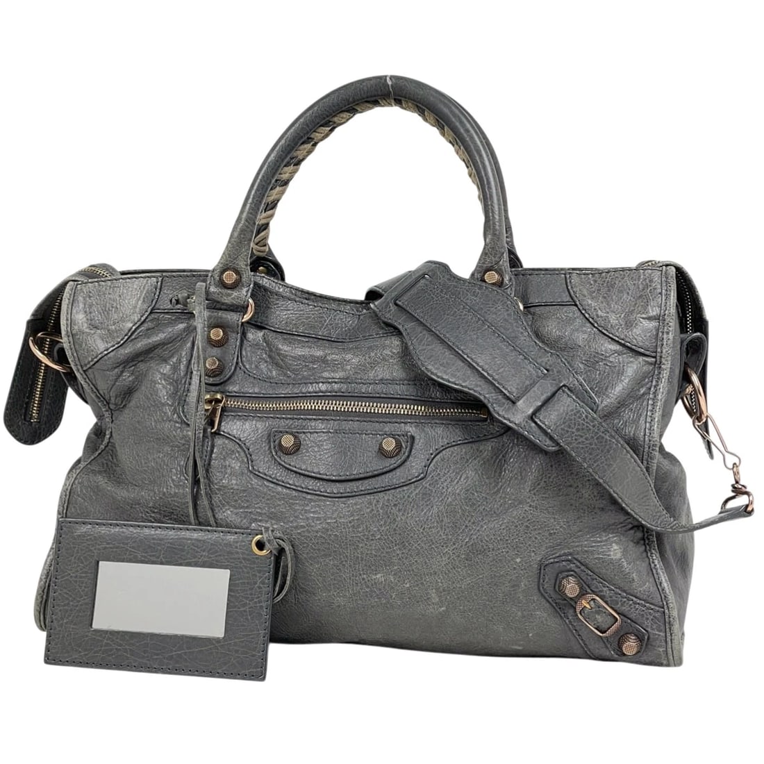 BALENCIAGA GIANT CITY 2WAY SHOULDER BACK HAND BAG: BALENCIAGA Giant City 2WAY Shoulder back Hand Bag Brand: BALENCIAGA Type/Style: Hand Bag Material: leather Color: Gray Size: Width 38cm(15") Height 22cm(8.7") Depth 15cm(5.9") Accessories: None