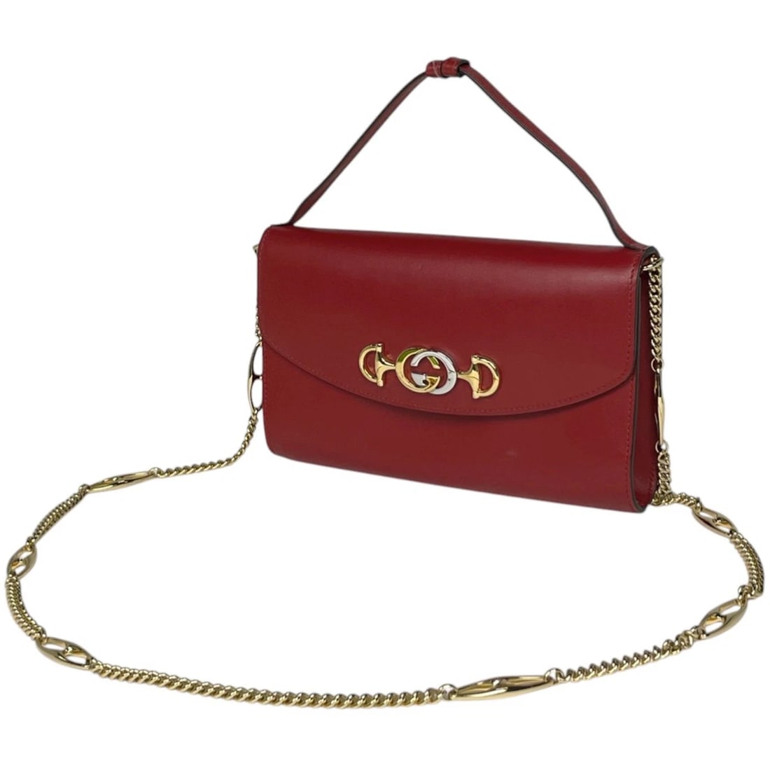 GUCCI ZUMI CHAIN SHOULDER BAG 2WAY HAND BAG: GUCCI Zumi Chain Shoulder Bag 2WAY Hand Bag Brand: GUCCI Type/Style: Shoulder Bag Material: leather Color: Red Size: Width 23.5cm(9.3") Height 14.5cm(5.7") Depth 4cm(1.6") Accessories: None