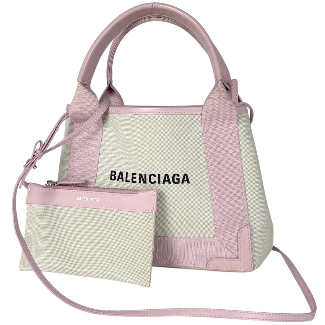 BALENCIAGA NAVY BLUE CABAS 2WAY HAND BAG: BALENCIAGA Navy blue Cabas 2WAY Hand Bag Brand: BALENCIAGA Type/Style: Hand Bag Material: canvas ?leather Color: Pink Size: Width 24.5cm(9.6") Height 18.5cm(7.3") Depth 7cm(2.8") Accessories: None